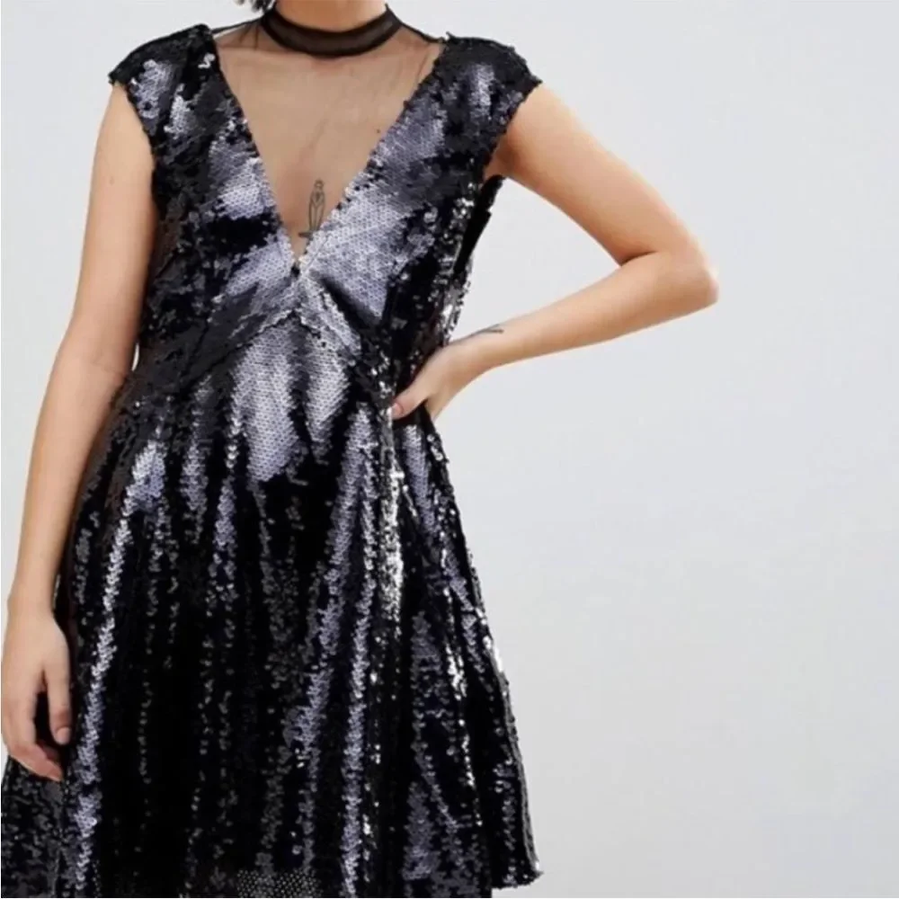 Free People Black Sequin Mini Dress - Picture 2 of 16